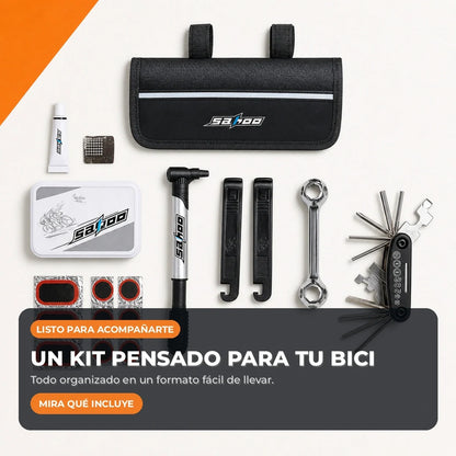 Vista completa de las piezas incluidas en el kit para bicicleta